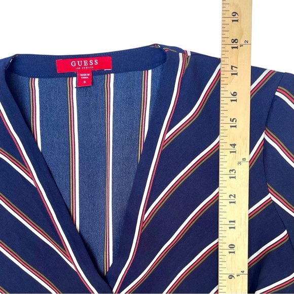 Guess Navy Striped V-Neck Blouse Size S - Long Puff Sleeves, Preppy Corpcore - Picture 11 of 15